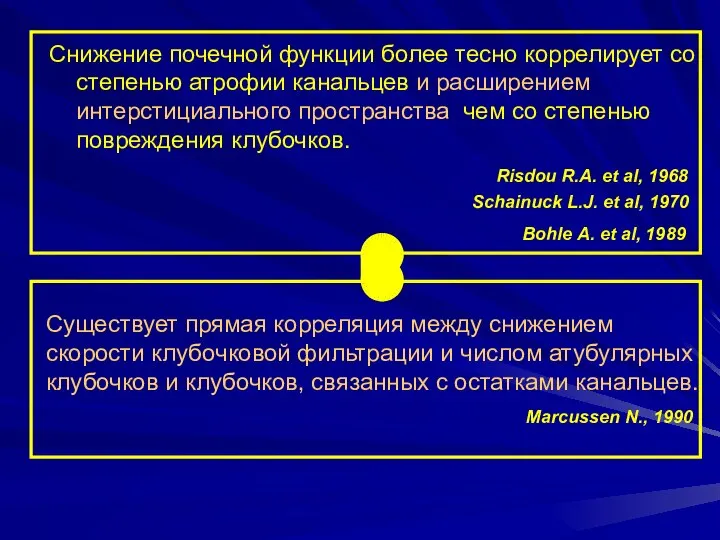 Снижение почечной функции более тесно коррелирует со степенью атрофии канальцев и