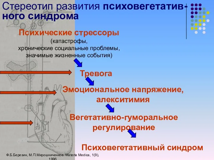 Стереотип развития психовегетатив- ного синдрома Психические стрессоры (катастрофы, хронические социальные проблемы,