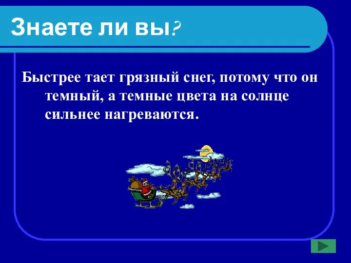 Знаете ли вы? Быстрее тает грязный снег, потому что он темный,