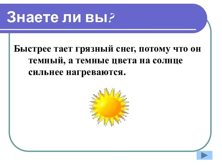 Знаете ли вы? Быстрее тает грязный снег, потому что он темный,