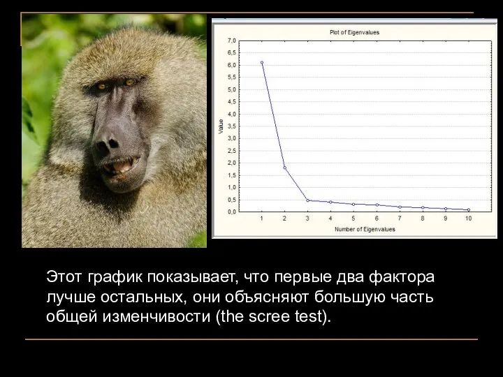 Этот график показывает, что первые два фактора лучше остальных, они объясняют