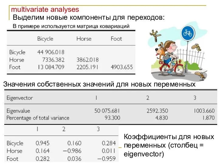 multivariate analyses Выделим новые компоненты для переходов: В примере используется матрица