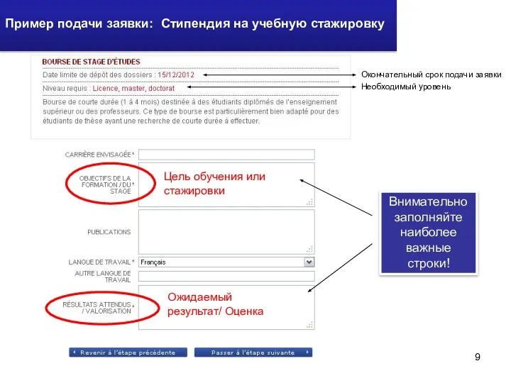 Пример подачи заявки: Стипендия на учебную стажировку Окончательный срок подачи заявки