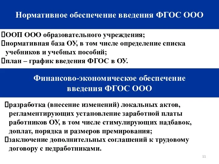 Нормативное обеспечение введения ФГОС ООО ООП ООО образовательного учреждения; нормативная база