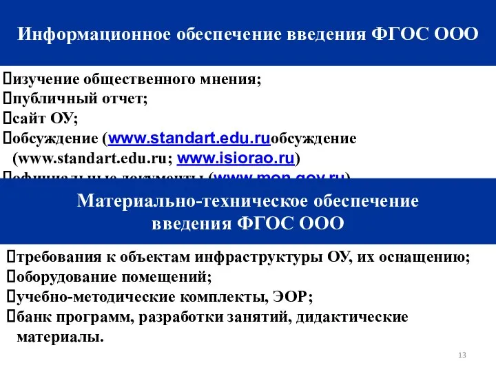 Информационное обеспечение введения ФГОС ООО изучение общественного мнения; публичный отчет; сайт