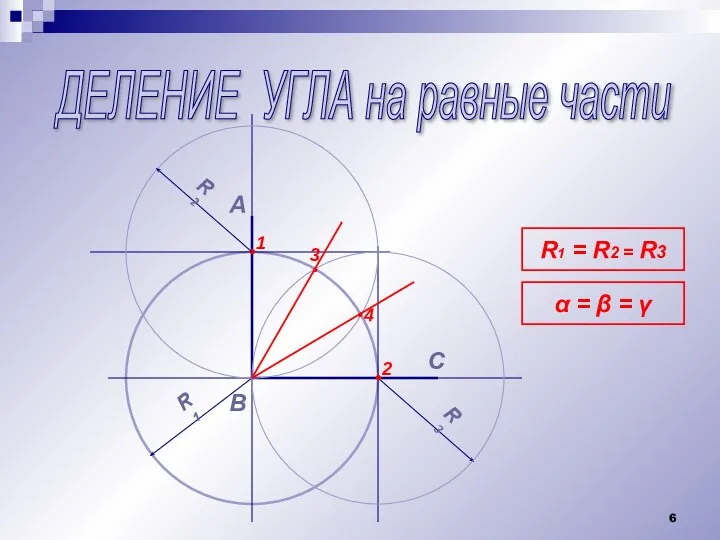 ДЕЛЕНИЕ УГЛА на равные части А В R1 R3 R1 =