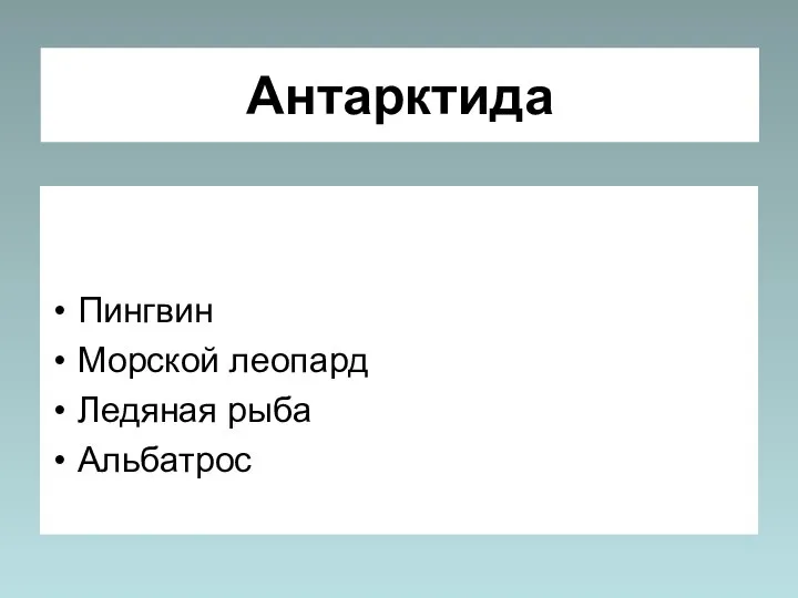 Антарктида Пингвин Морской леопард Ледяная рыба Альбатрос