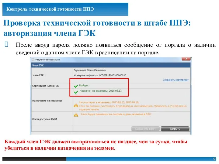 Контроль технической готовности ППЭ Проверка технической готовности в штабе ППЭ: авторизация