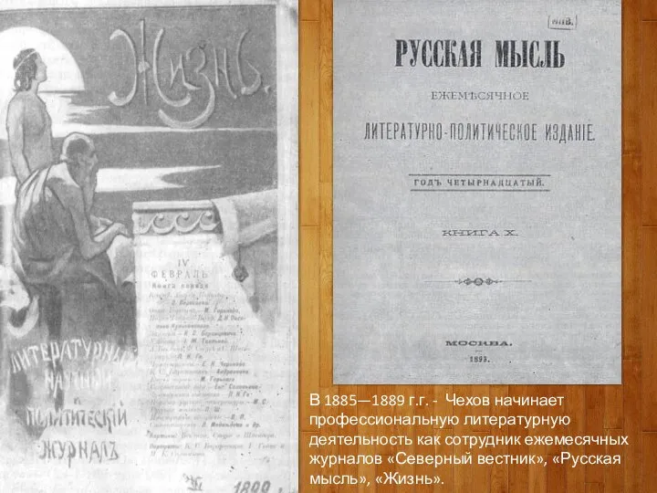 В 1885—1889 г.г. - Чехов начинает профессиональную литературную деятельность как сотрудник