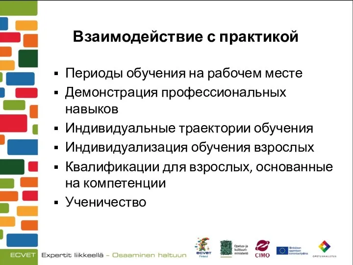 Взаимодействие с практикой Периоды обучения на рабочем месте Демонстрация профессиональных навыков