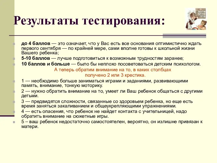 Результаты тестирования: до 4 баллов — это означает, что у Вас