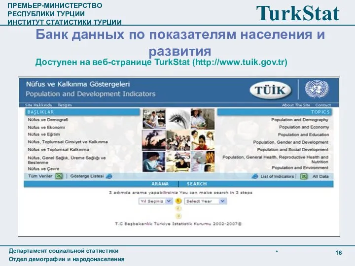 Банк данных по показателям населения и развития Доступен на веб-странице TurkStat (http://www.tuik.gov.tr)