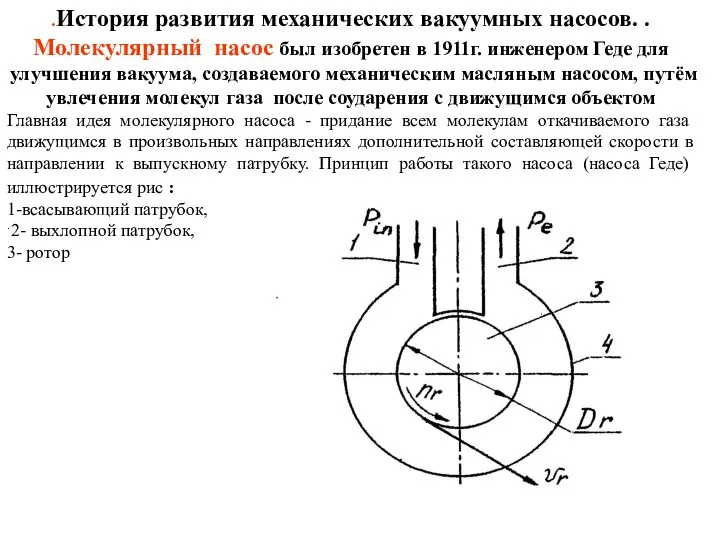 .История развития механических вакуумных насосов. . Молекулярный насос был изобретен в