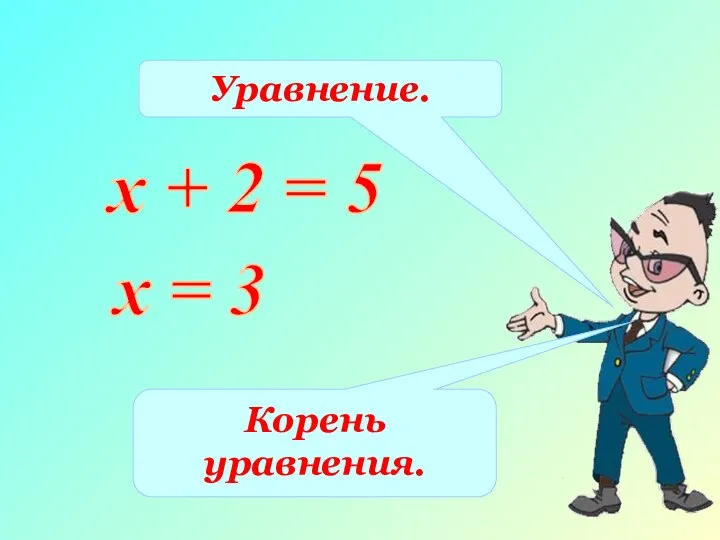 х + 2 = 5 х = 3 Уравнение. Корень уравнения.