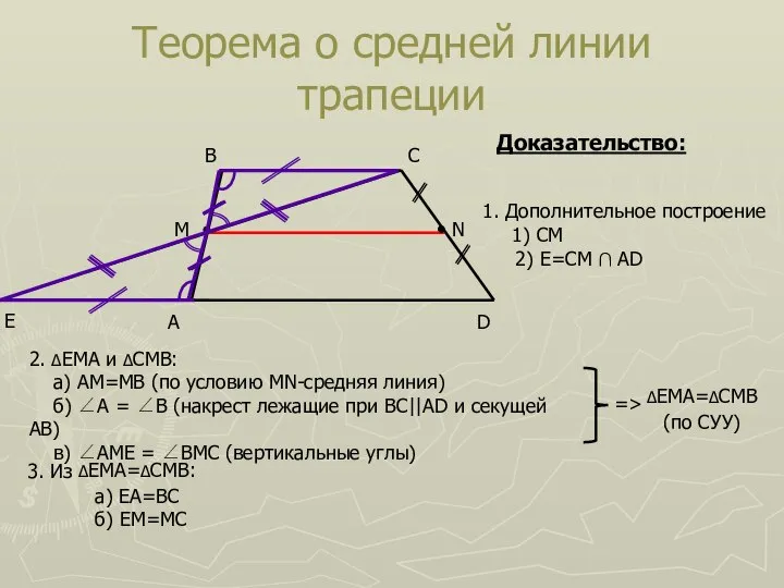 Теорема о средней линии трапеции A D B C Доказательство: Е