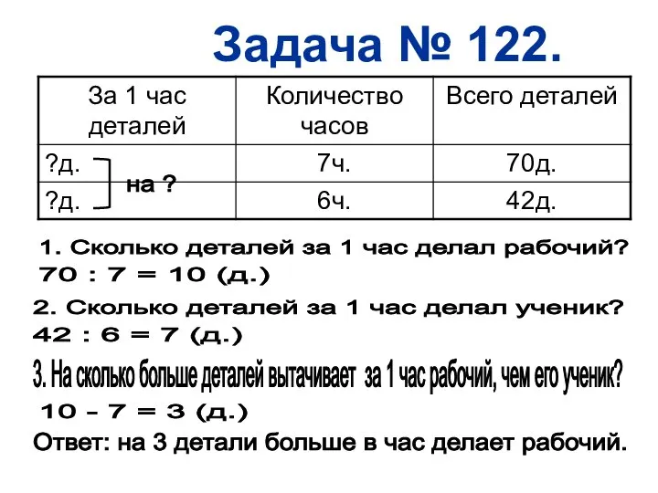 Задача № 122. на ? 1. Сколько деталей за 1 час