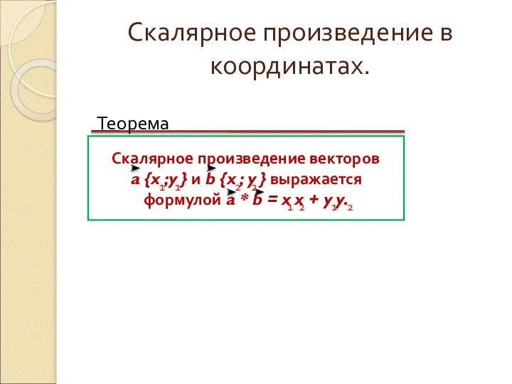 Скалярное произведение в координатах. Теорема Скалярное произведение векторов a {x ;y