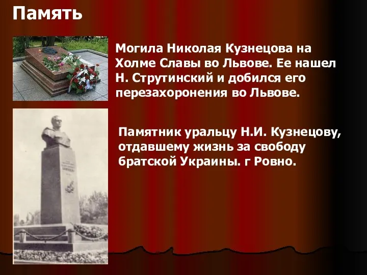 Память Могила Николая Кузнецова на Холме Славы во Львове. Ее нашел