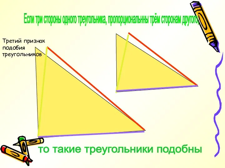 Если три стороны одного треугольника, пропорциональнны трём сторонам другого, то такие