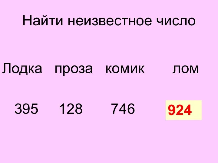 Найти неизвестное число Лодка проза комик лом 395 128 746 ? 924