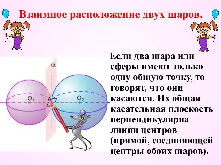 Взаимное расположение двух шаров. Если два шара или сферы имеют только