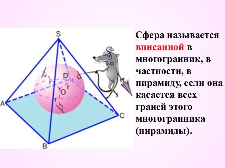 Сфера называется вписанной в многогранник, в частности, в пирамиду, если она