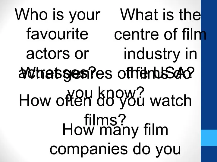 What genres of films do you know? How many film companies