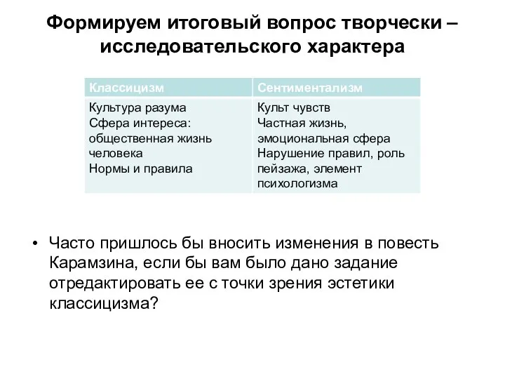 Формируем итоговый вопрос творчески – исследовательского характера Часто пришлось бы вносить