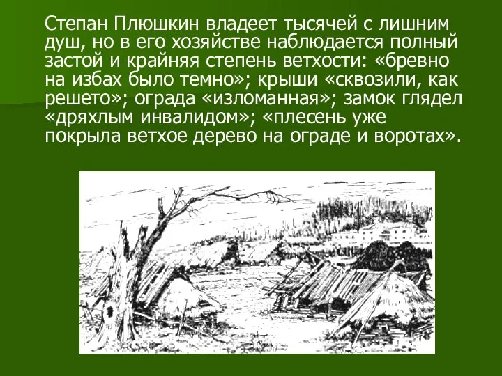 Степан Плюшкин владеет тысячей с лишним душ, но в его хозяйстве