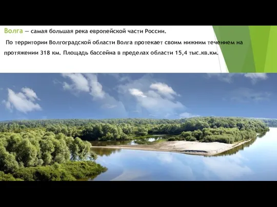 Волга — самая большая река европейской части России. По территории Волгоградской