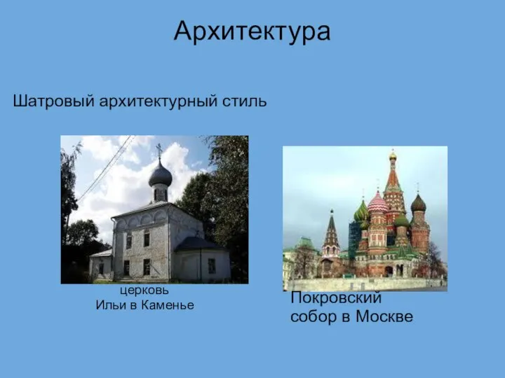 Архитектура Шатровый архитектурный стиль церковь Ильи в Каменье Покровский собор в Москве