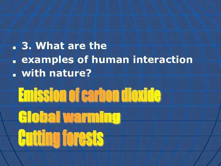 3. What are the examples of human interaction with nature? Emission