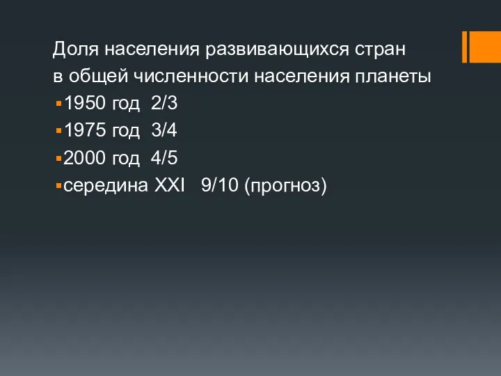 Доля населения развивающихся стран в общей численности населения планеты 1950 год