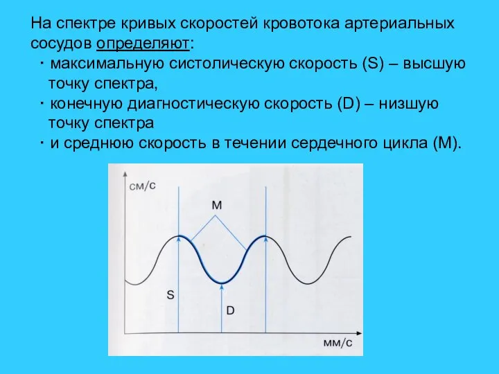 На спектре кривых скоростей кровотока артериальных сосудов определяют: · максимальную систолическую