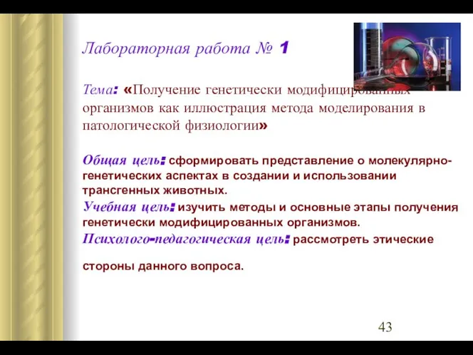 Лабораторная работа № 1 Тема: «Получение генетически модифицированных организмов как иллюстрация