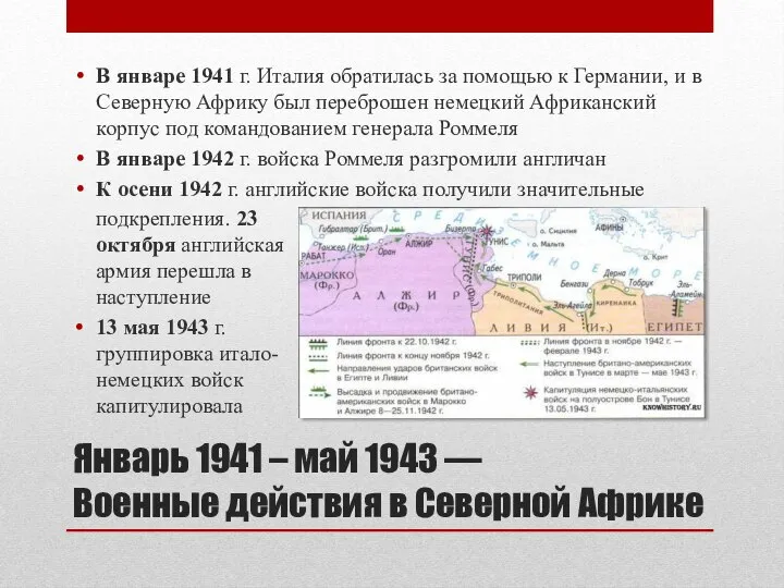 Январь 1941 – май 1943 — Военные действия в Северной Африке