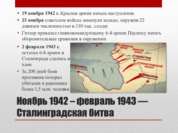 Ноябрь 1942 – февраль 1943 — Сталинградская битва 19 ноября 1942