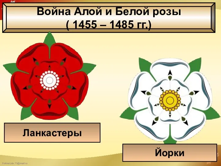 Война Алой и Белой розы ( 1455 – 1485 гг.) Ланкастеры Йорки