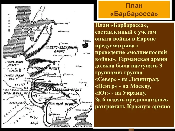 План «Барбаросса» План «Барбаросса», составленный с учетом опыта войны в Европе