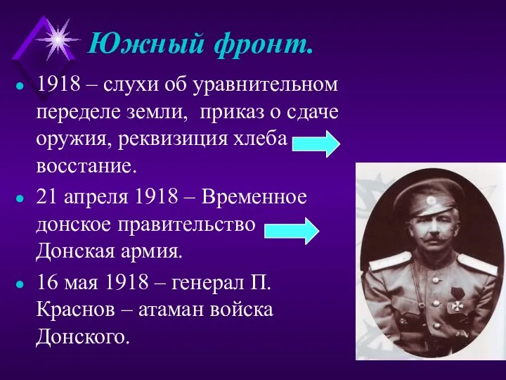 Южный фронт. 1918 – слухи об уравнительном переделе земли, приказ о