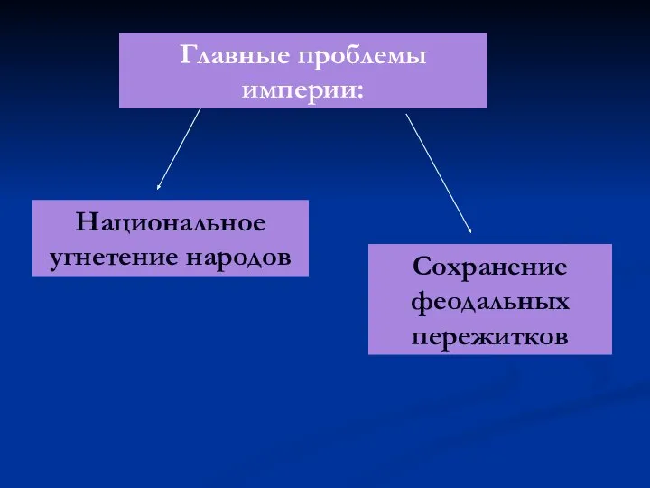 Главные проблемы империи: Национальное угнетение народов Сохранение феодальных пережитков