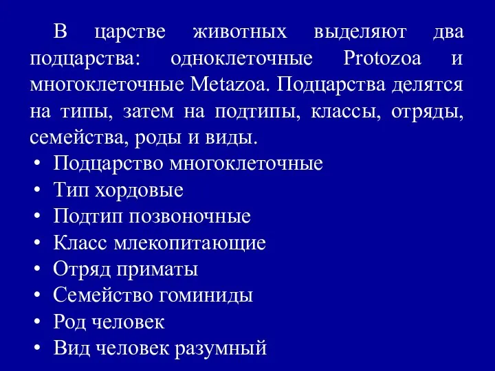 В царстве животных выделяют два подцарства: одноклеточные Protozoa и многоклеточные Metazoa.