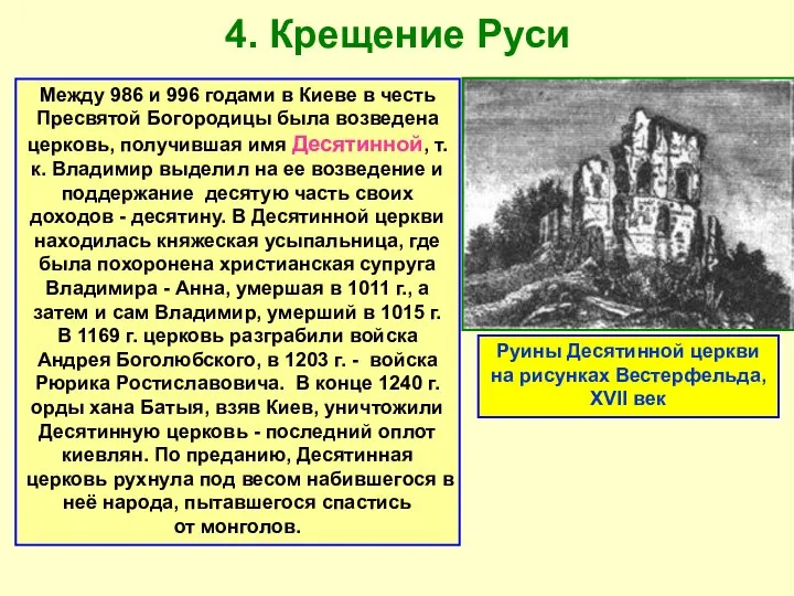 4. Крещение Руси Между 986 и 996 годами в Киеве в