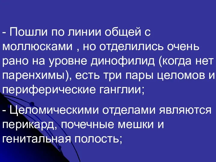 - Пошли по линии общей с моллюсками , но отделились очень