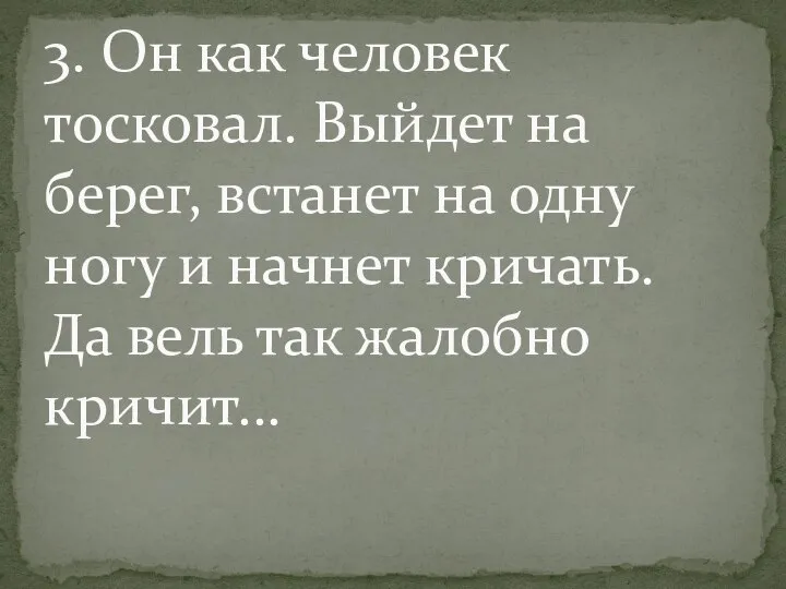 3. Он как человек тосковал. Выйдет на берег, встанет на одну