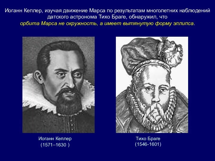 Иоганн Кеплер (1571–1630 ) Тихо Браге (1546-1601) Иоганн Кеплер, изучая движение