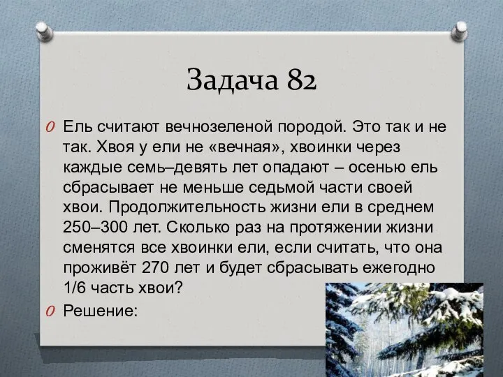 Задача 82 Ель считают вечнозеленой породой. Это так и не так.