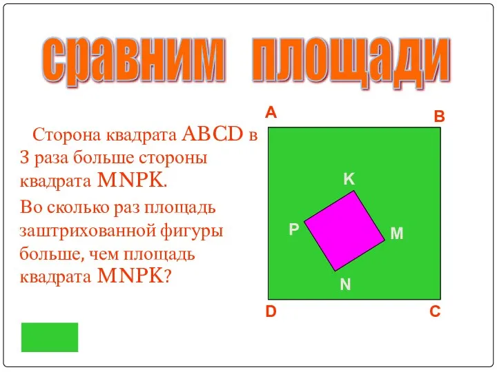 Сторона квадрата ABCD в 3 раза больше стороны квадрата MNPK. Во