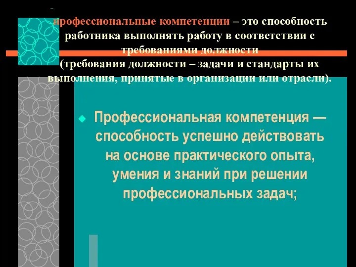 профессиональные компетенции – это способность работника выполнять работу в соответствии с