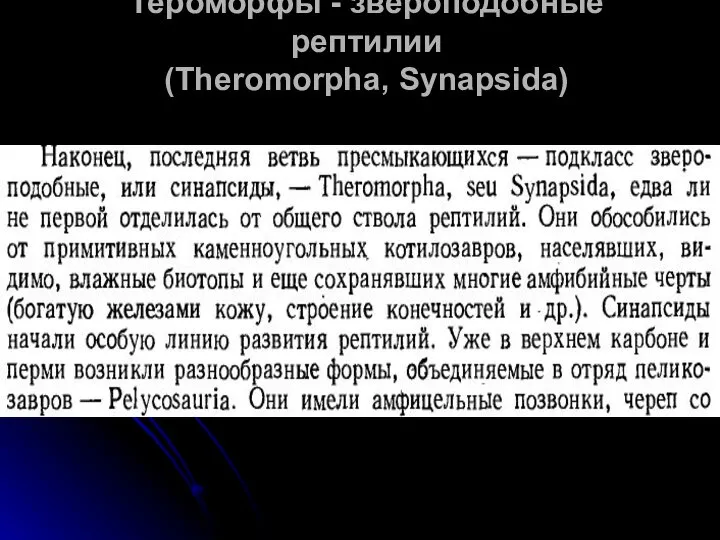 Тероморфы - звероподобные рептилии (Theromorpha, Synapsida)